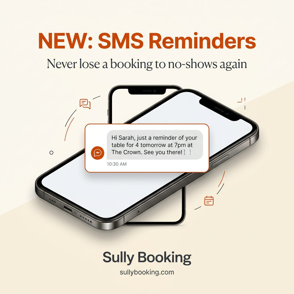 Sully Booking SMS Reminders promotional graphic designed by Mooncrate Studios